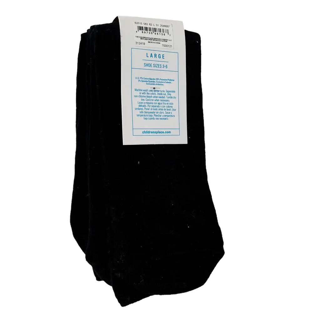 The Children’s Place Boy Crew Socks 3-Pack Black Large Shoe Sizes 3 to 6